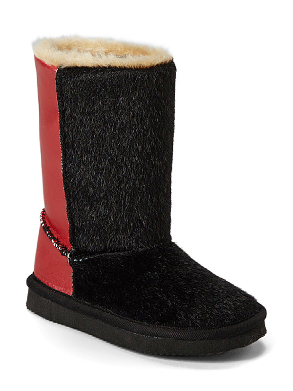 Lamour Girls Black Red Two Tone Faux Fur Boots 6-10 Toddler - SophiasStyle.com
